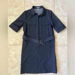 EUC Halogen stretch denim dark wash utility dress elbow sleeves XS